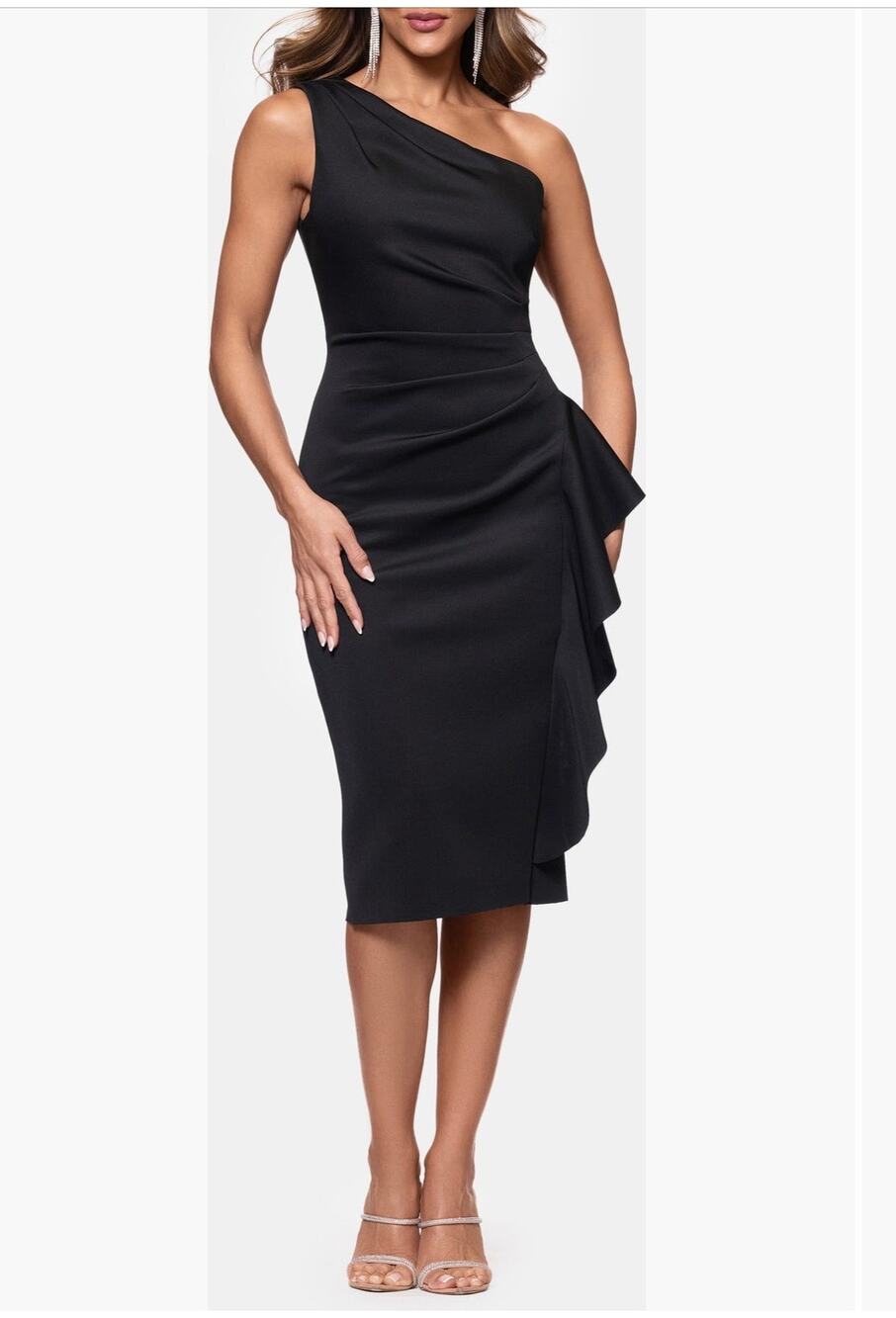 Elegant Xscape Evenings Black One-Shoulder Cocktail Dress size 10